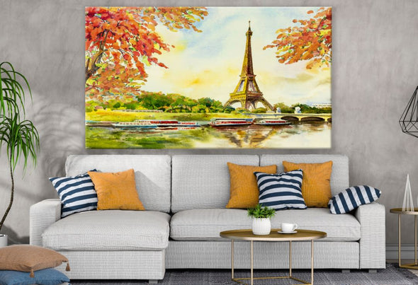 Eiffel Tower & Seine River Painting Print 100% Australian Made