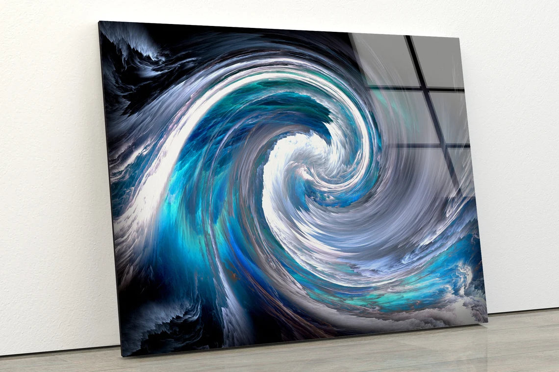 Blue White & Black Abstract Spiral Design Acrylic Glass Print Tempered Glass Wall Art 100% Made in Australia Ready to Hang