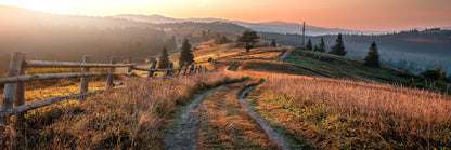 Panoramic Canvas Pathway & Grassy Meadow Hill Sunset Photograph High Quality 100% Australian Made Wall Canvas Print Ready to Hang