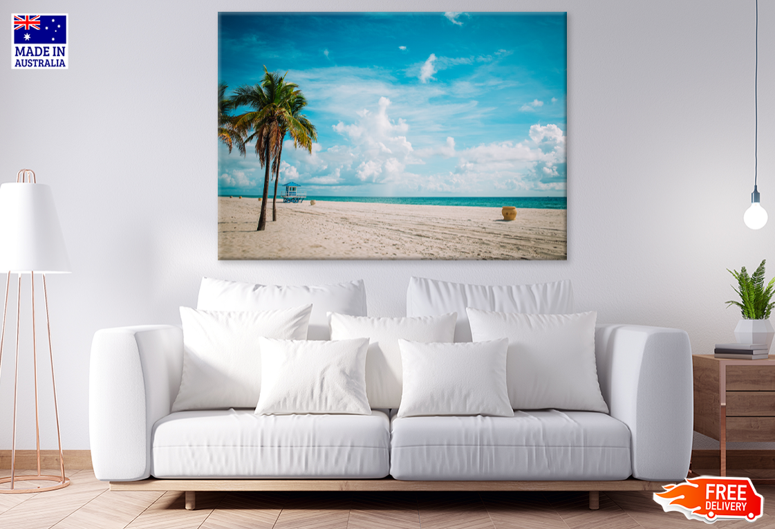 Palm Trees & Hut In Sea Sky View Photograph Print 100% Australian Made