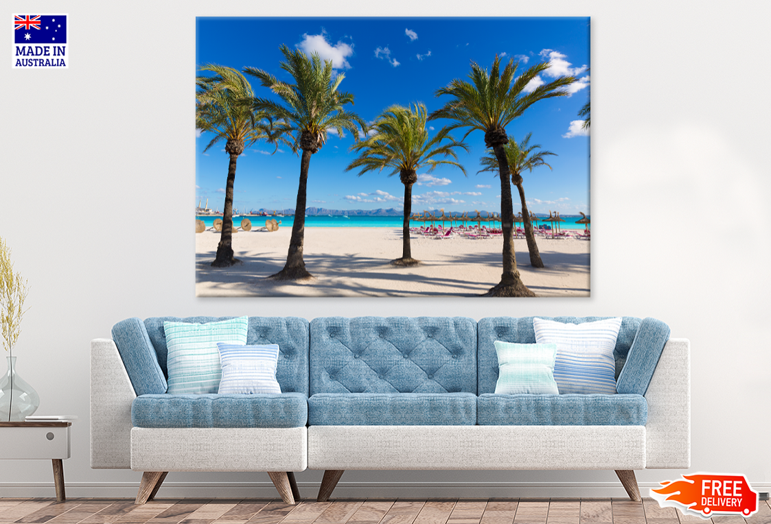 Palm Trees & Beach Huts Sea Sky View Photograph Print 100% Australian Made