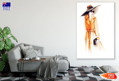 Fashion Woman in Coat Watercolor Painting Print 100% Australian Made