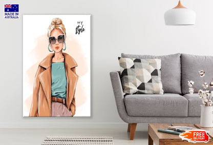 Woman Leather Jacket with Sunglasses Illustration Print 100% Australian Made