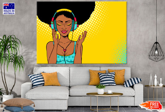 African Girl With Head Phones Illustration Print 100% Australian Made