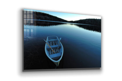 Boat on Calm Lake View Print Tempered Glass Wall Art 100% Made in Australia Ready to Hang