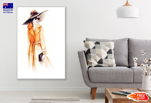 Fashion Woman in Coat Watercolor Painting Print 100% Australian Made