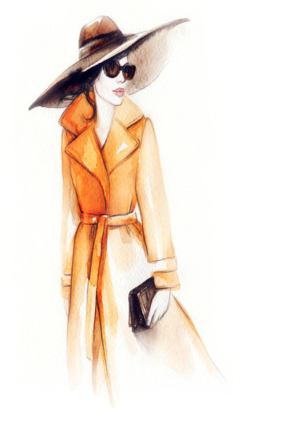 Fashion Woman in Coat Watercolor Painting Print 100% Australian Made