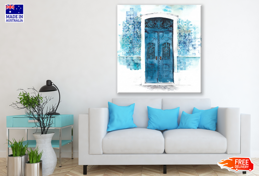 Abstract Blue Door Watercolour Painting Print 100% Australian Made