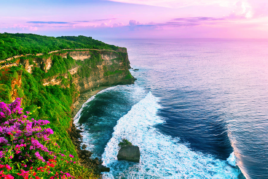 Bella Home Uluwatu Cliff With Flowers Print Canvas Ready to hang