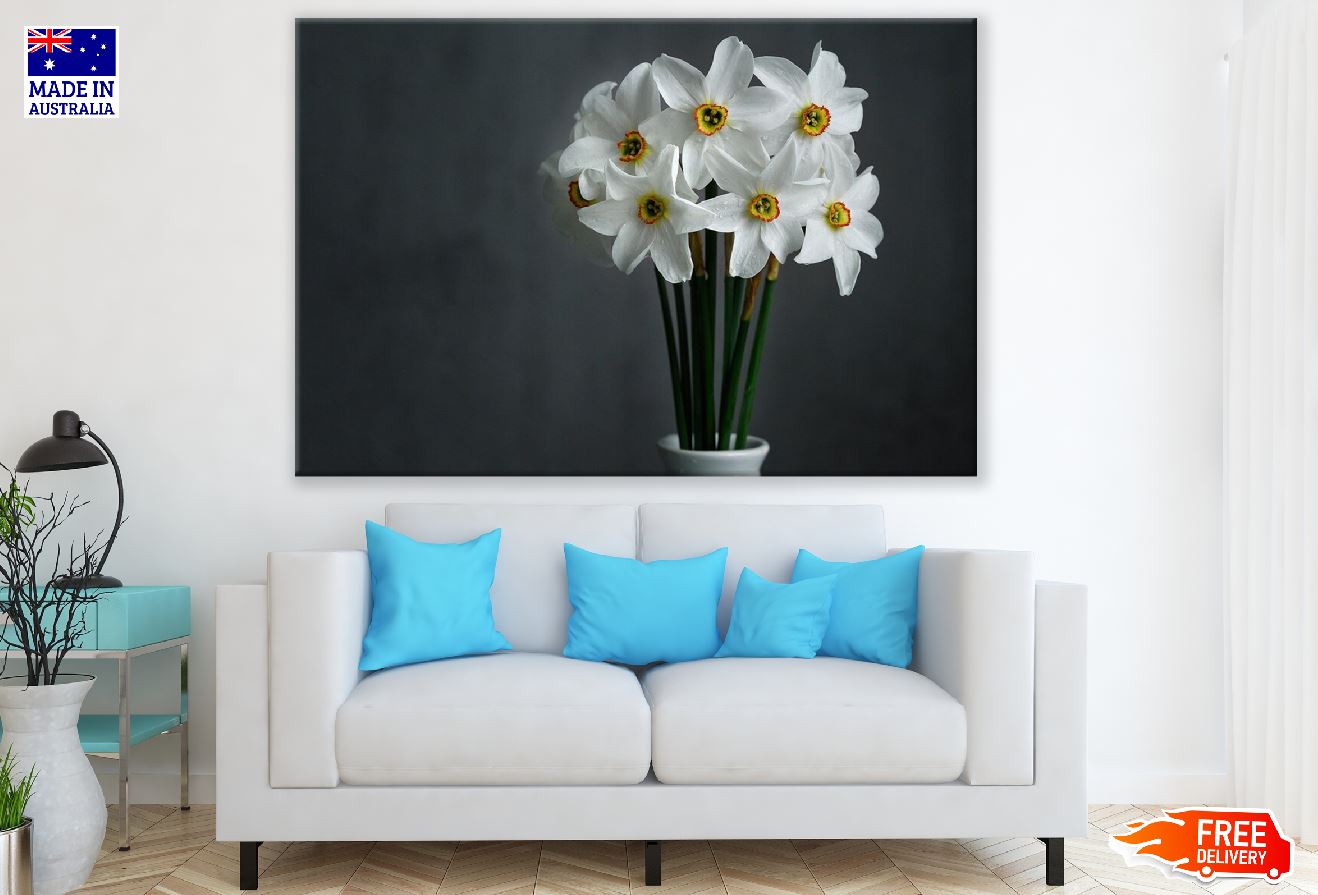 White Daffodils Flowers in Flower Vase Photograph Print 100% Australian Made