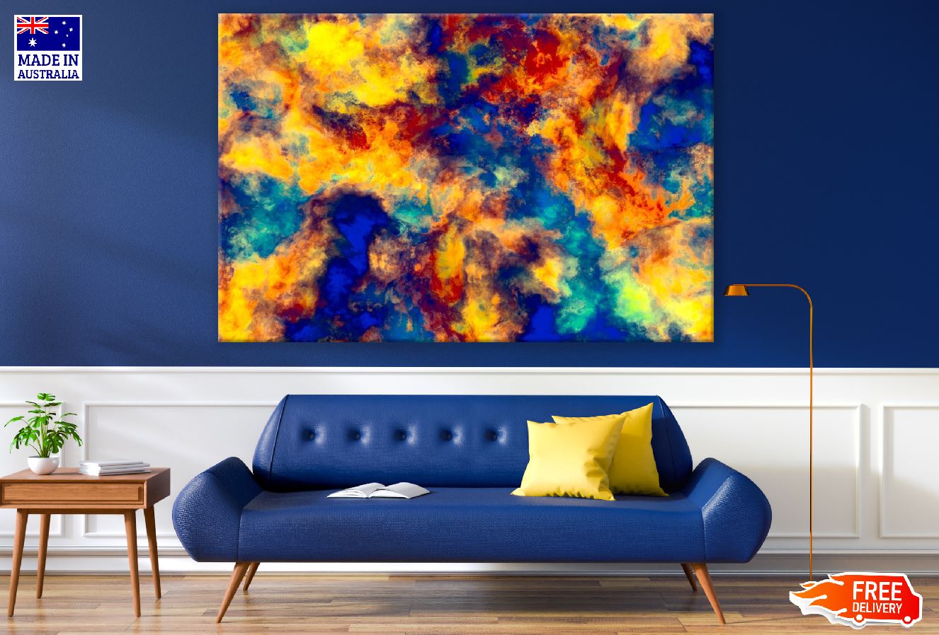 Blue & Yellow Smoke Abstract Design Print 100% Australian Made