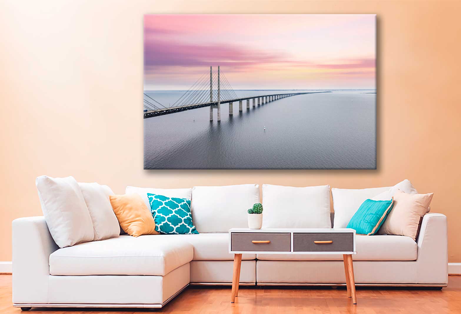 Bella Home Oresund Wooden Bridge & Pink Sky Print Canvas Ready to hang