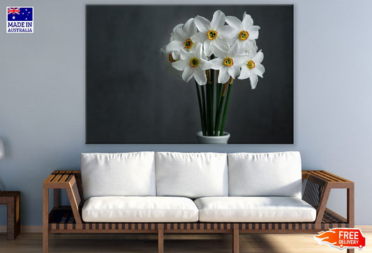 White Daffodils Flowers in Flower Vase Photograph Print 100% Australian Made