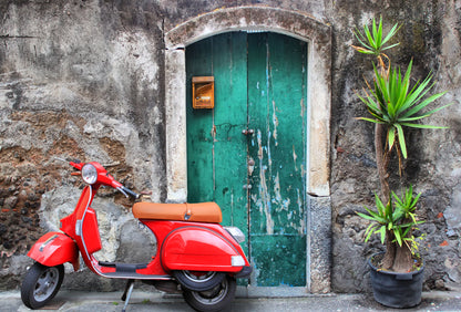 City House & Red Motor Bike Photograph Print 100% Australian Made