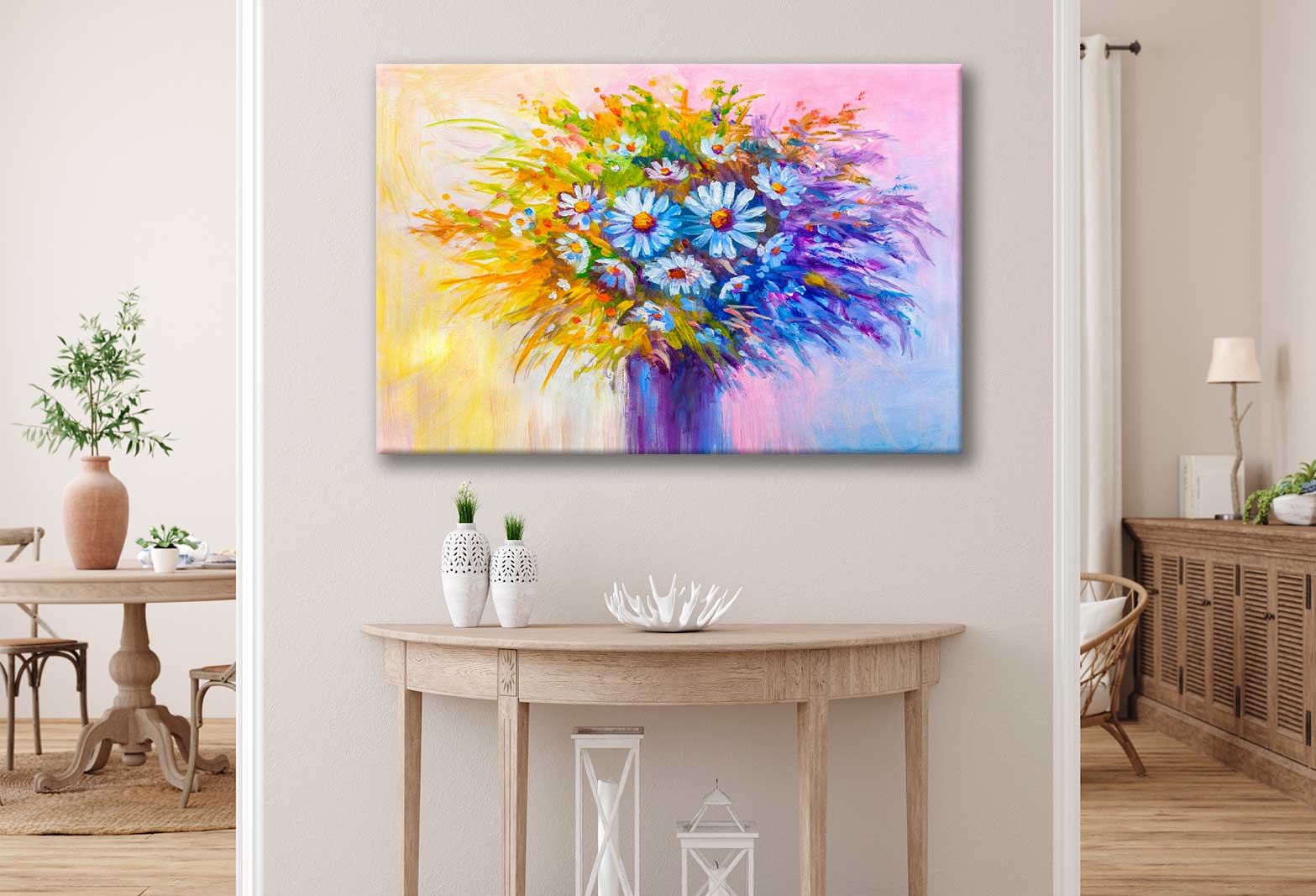 Bella Home Oil Painting Of Daisie Flowers Print Canvas Ready to hang