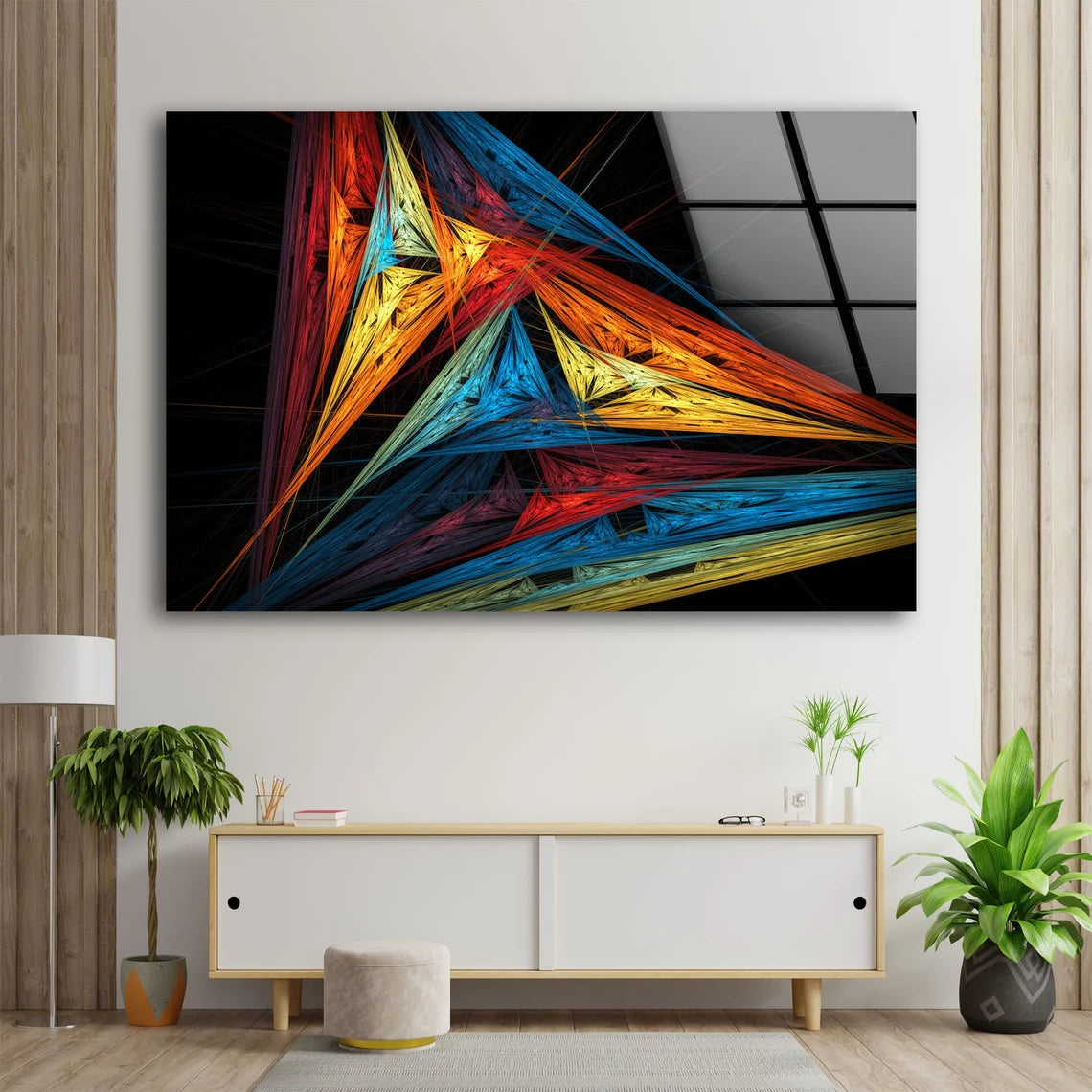 Blue Orange & Yellow Abstract Shapes Design Acrylic Glass Print Tempered Glass Wall Art 100% Made in Australia Ready to Hang