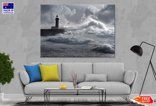 Lighthouse on Sea B&W Photograph Print 100% Australian Made