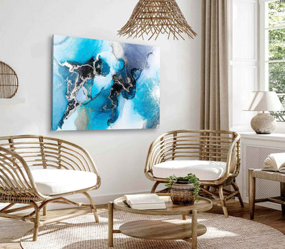 Bella Home Black Blue & Silver Abstract Ink Print Canvas Ready to hang