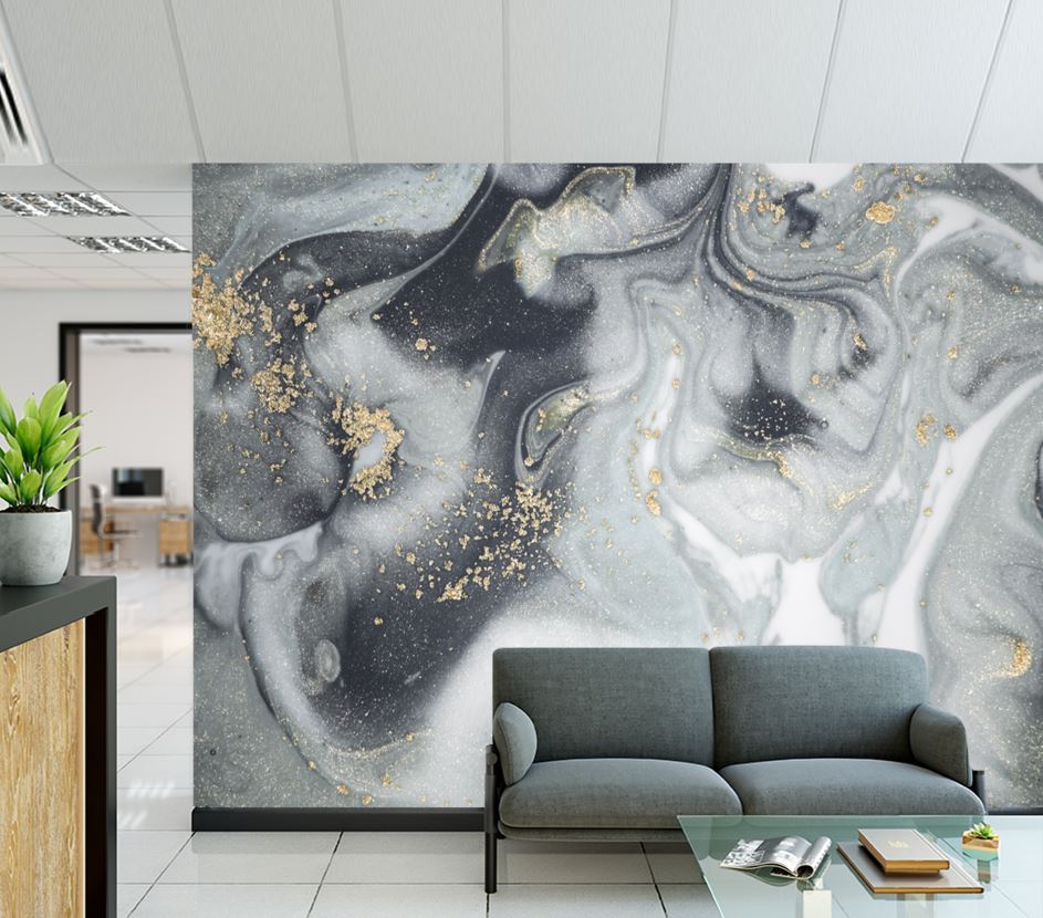 Wallpaper Murals Peel and Stick Removable Grey & Gold Abstract Design High Quality