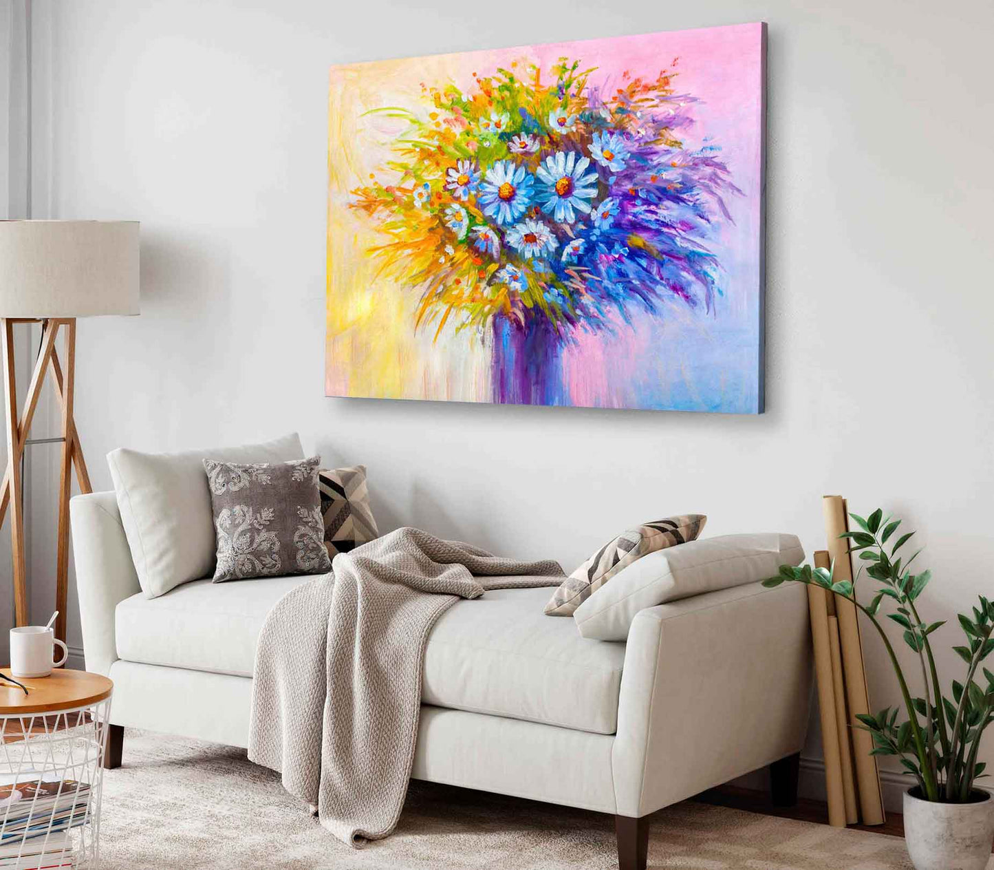 Bella Home Oil Painting Of Daisie Flowers Print Canvas Ready to hang