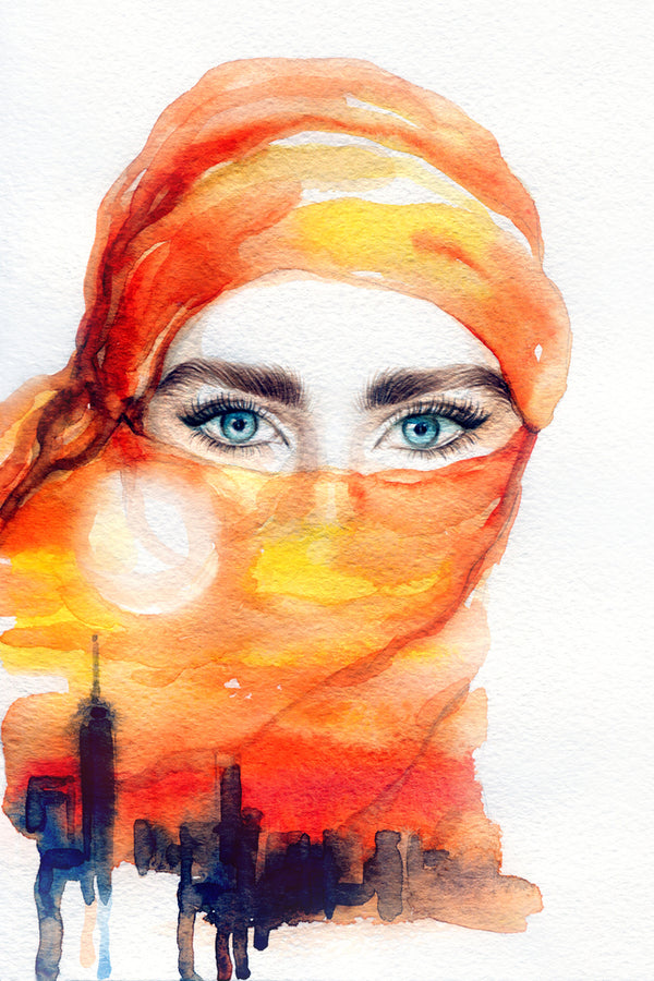 Arabic Woman Portrait Watercolor Painting Print 100% Australian Made