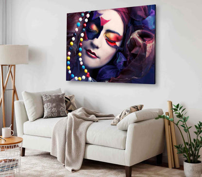 Bella Home Creative Young Woman With Beads Print Canvas Ready to hang