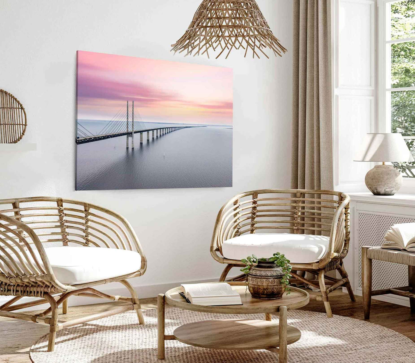 Bella Home Oresund Wooden Bridge & Pink Sky Print Canvas Ready to hang