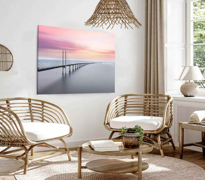 Bella Home Oresund Wooden Bridge & Pink Sky Print Canvas Ready to hang