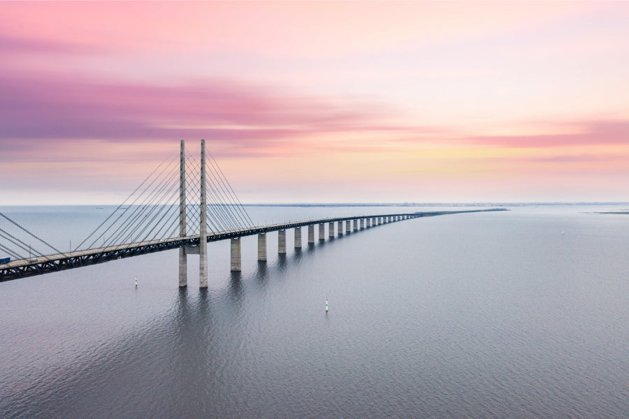 Bella Home Oresund Wooden Bridge & Pink Sky Print Canvas Ready to hang