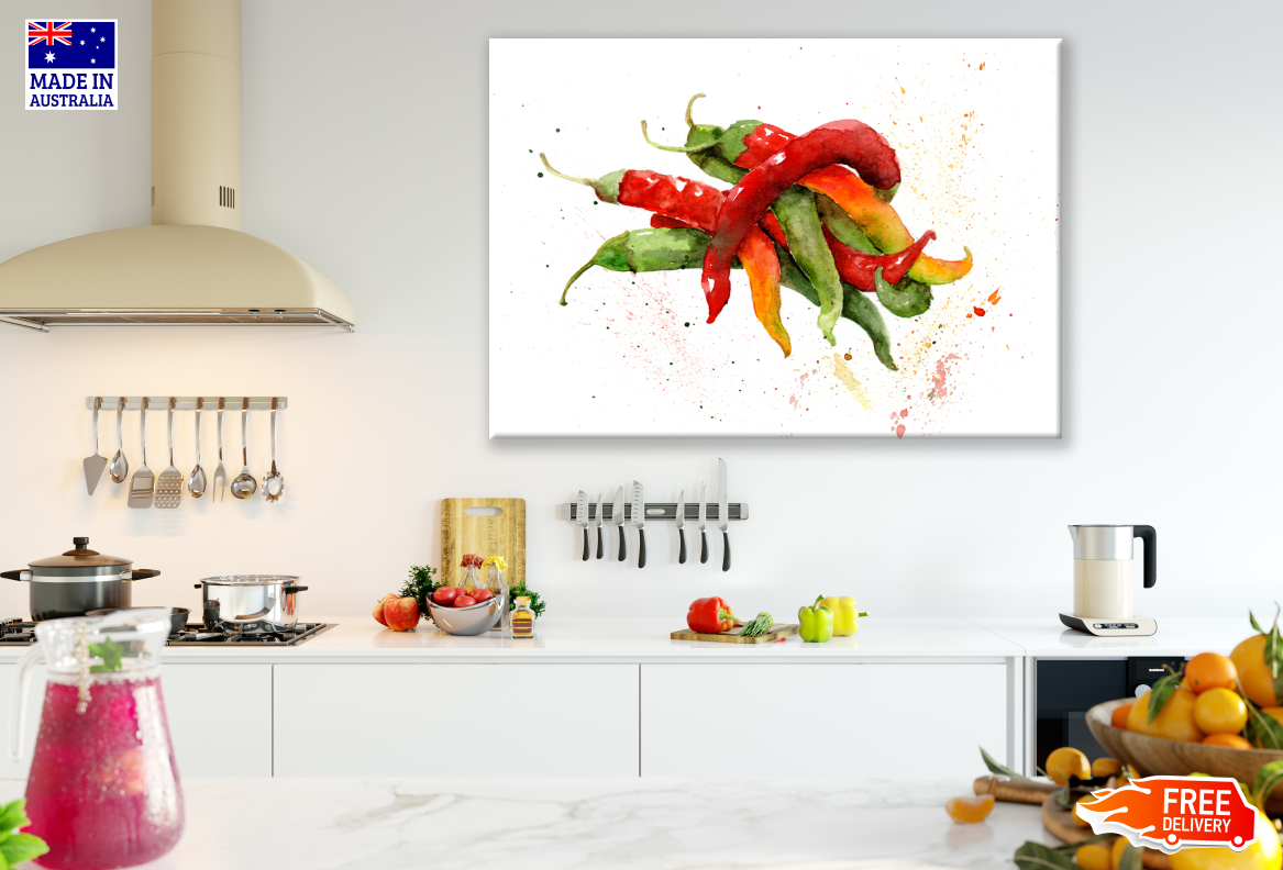 Red & Green Chilies Spice Painting Print 100% Australian Made