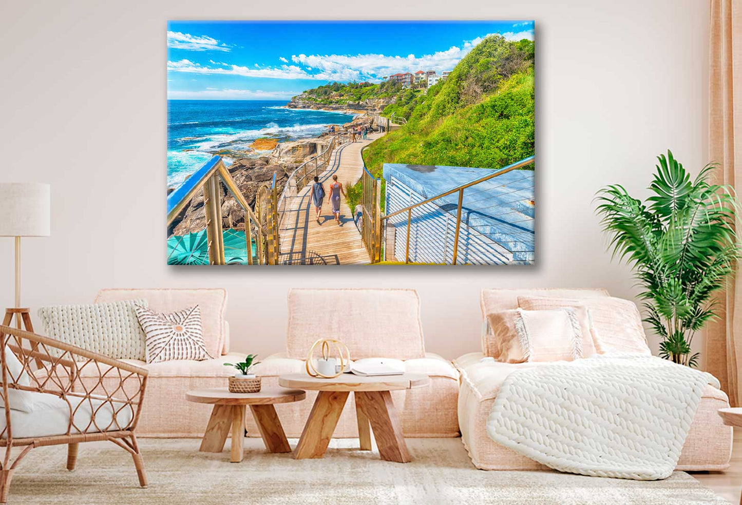 Bella Home Bondi Sea Coast Wooden Walk Path Print Canvas Ready to hang