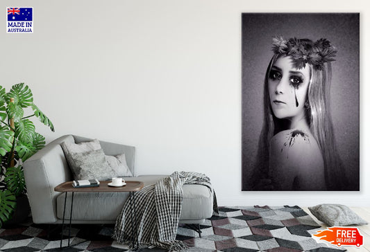 Makeup Girl with Headdress B&W Photograph Print 100% Australian Made