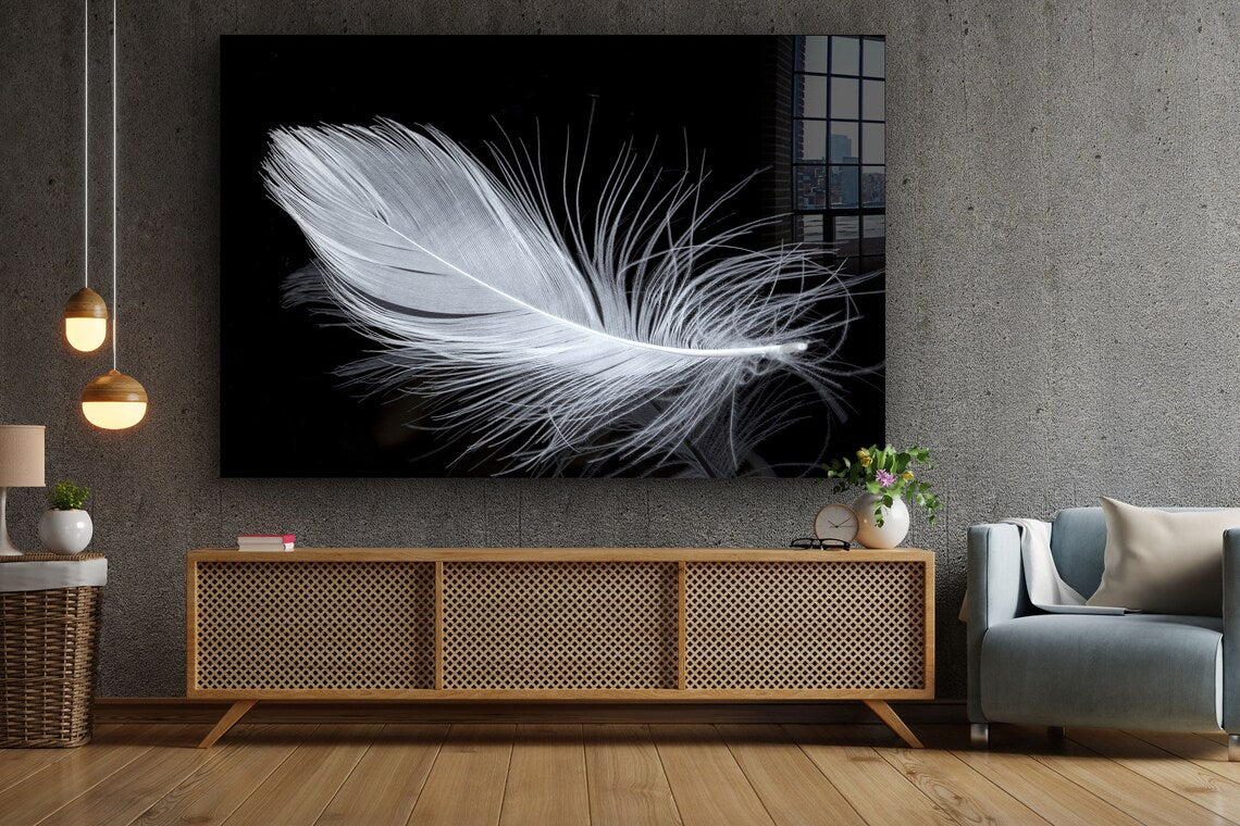 White Feather View Print Tempered Glass Wall Art 100% Made in Australia Ready to Hang