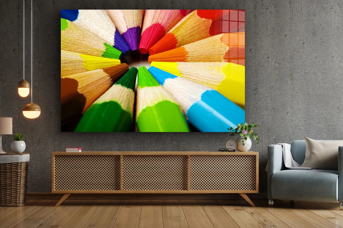 Colored Pencils View Print Tempered Glass Wall Art 100% Made in Australia Ready to Hang