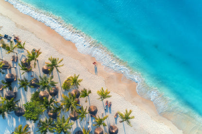 Bella Home Umbrellas & Palms on Beach Aerial Print Canvas Ready to hang