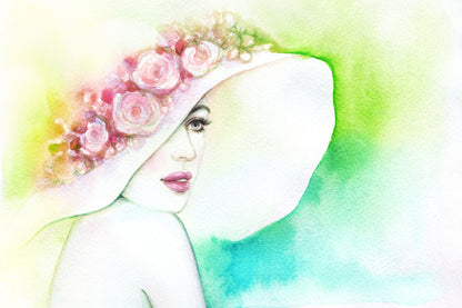 Woman with Rose Hat Abstract Watercolor Painting Print 100% Australian Made