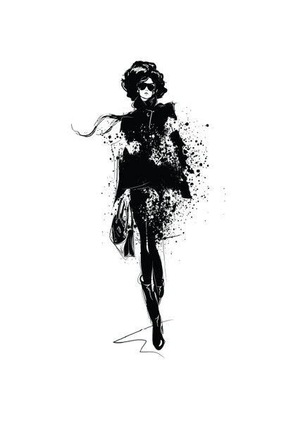 Fashion Girl Sketch Vector B&W Art Print 100% Australian Made