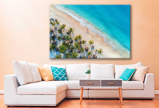 Bella Home Umbrellas & Palms on Beach Aerial Print Canvas Ready to hang