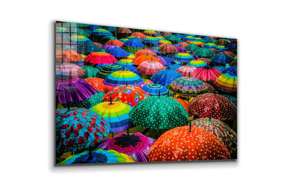 Colorful Umbrellas Print Tempered Glass Wall Art 100% Made in Australia Ready to Hang