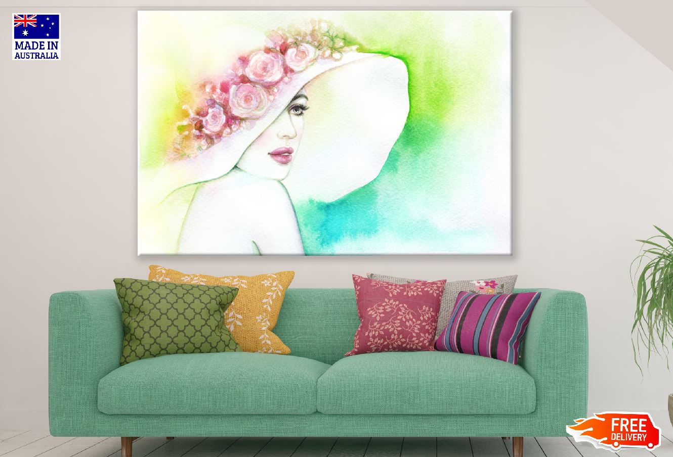 Woman with Rose Hat Abstract Watercolor Painting Print 100% Australian Made