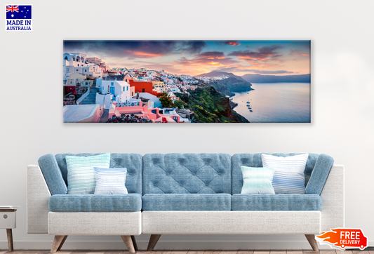 Panoramic Canvas Greece Landscape High Quality 100% Australian made wall Canvas Print ready to hang