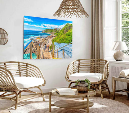 Bella Home Bondi Sea Coast Wooden Walk Path Print Canvas Ready to hang