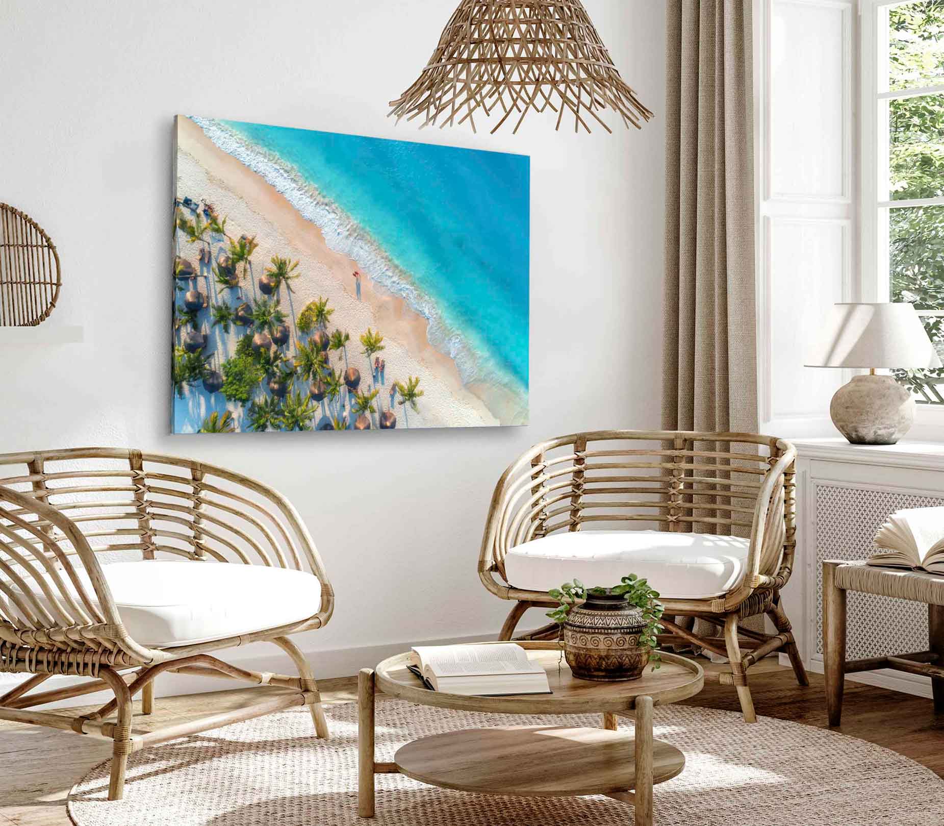 Bella Home Umbrellas & Palms on Beach Aerial Print Canvas Ready to hang