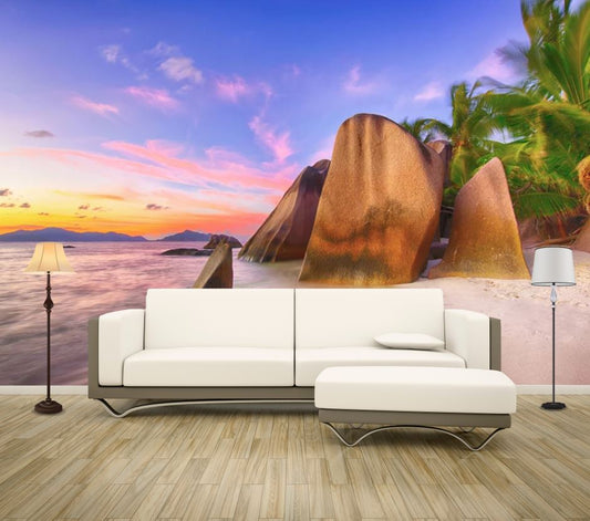 Wallpaper Murals Peel and Stick Removable Stunning Beach with Rocks at Sunset Photograph High Quality