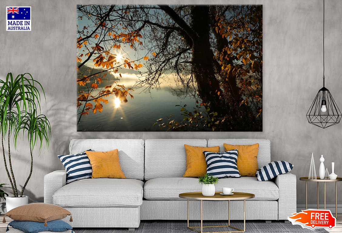 Autumn Trees Near Lake Sunset Photograph Print 100% Australian Made