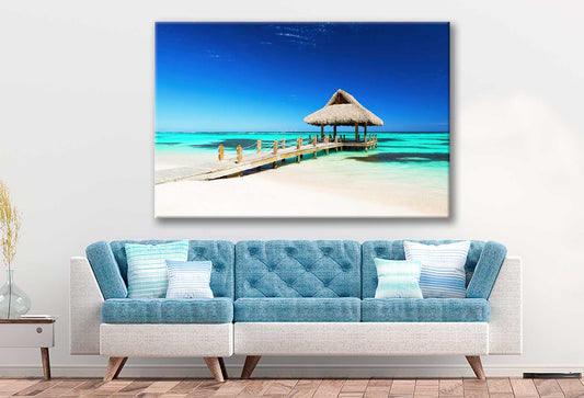 Bella Home Pier to The Sea Hut With Sky Print Canvas Ready to hang