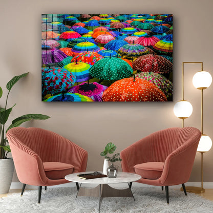 Colorful Umbrellas Print Tempered Glass Wall Art 100% Made in Australia Ready to Hang