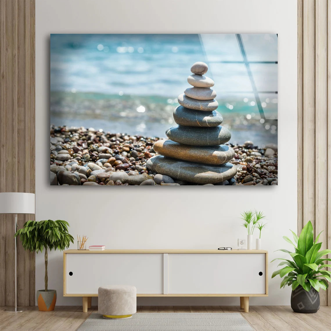 Zen Stones Near Sea Photograph Acrylic Glass Print Tempered Glass Wall Art 100% Made in Australia Ready to Hang