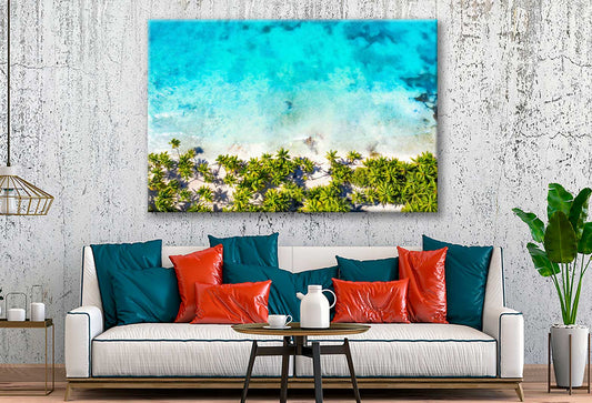 Bella Home Palm Trees View With Sea Print Canvas Ready to hang