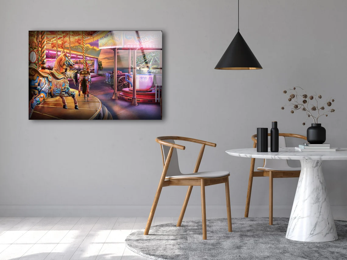 Carousel 3D Painting Acrylic Glass Print Tempered Glass Wall Art 100% Made in Australia Ready to Hang